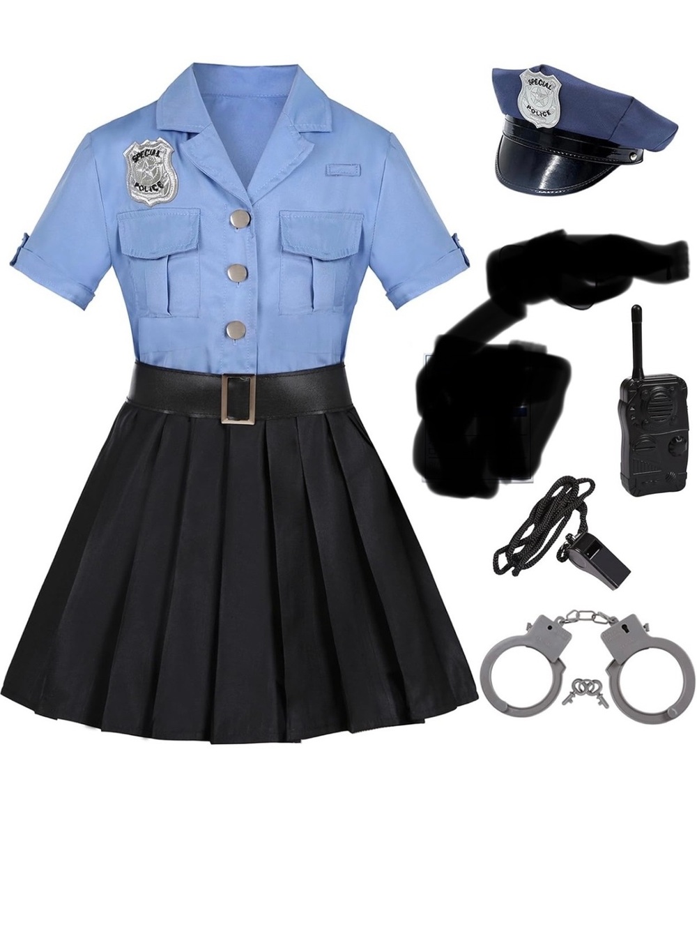 Girls Police Officer Costume Kids Cop Cosplay Outfits Halloween Size Medium